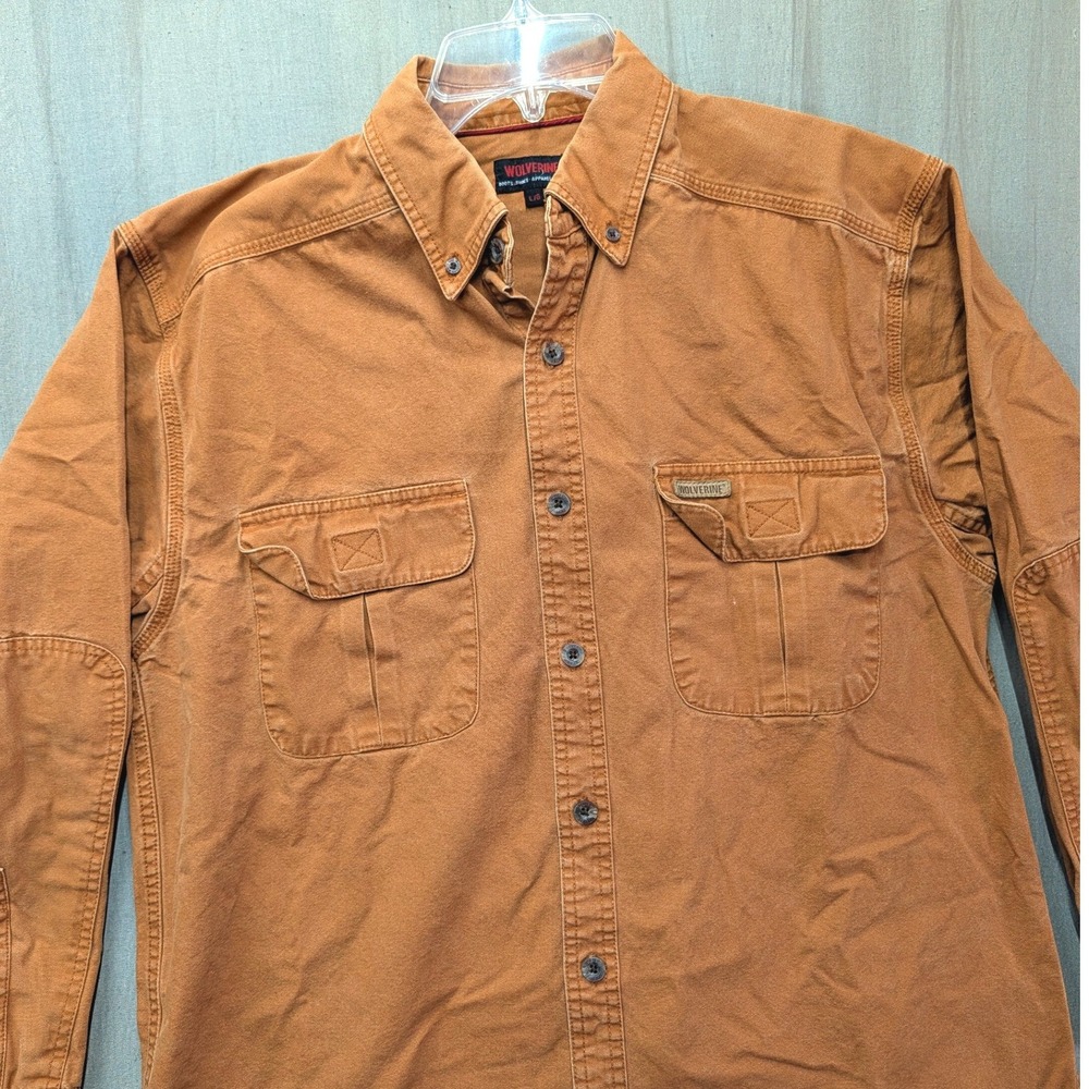 Wolverine Mens Canvas Work Shirt Burnt Orange Cotton Button Down Utility Large